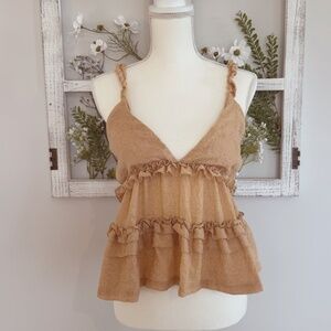 HYFVE HYFVE HYFVE Ruffle Sleeveless Neutral Tan Boho Festival Tank Top / Medium